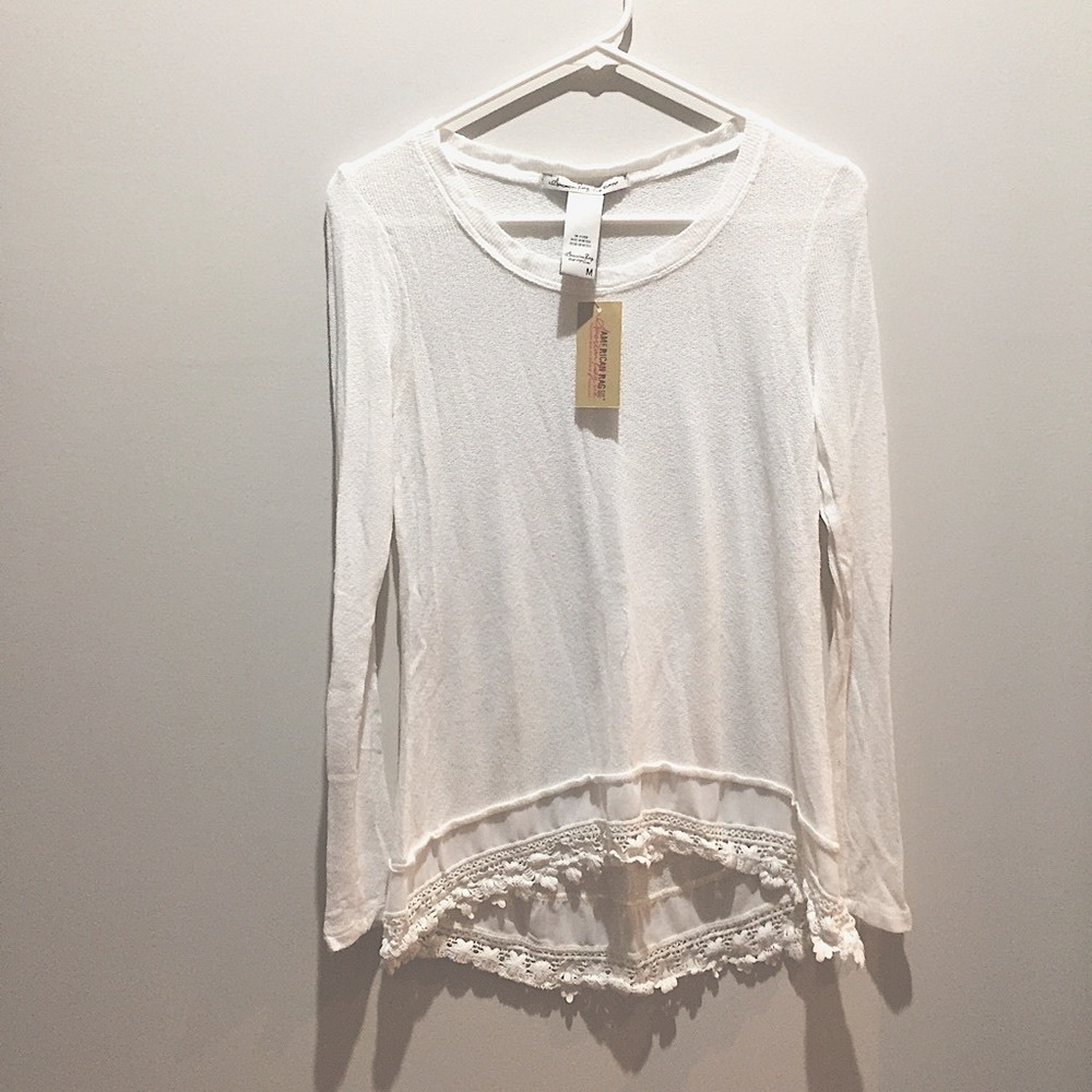 American Rag NWT lace trim bottom long sleeve top
